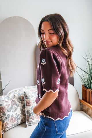 Pretty Petals Embroidered Top • Espresso