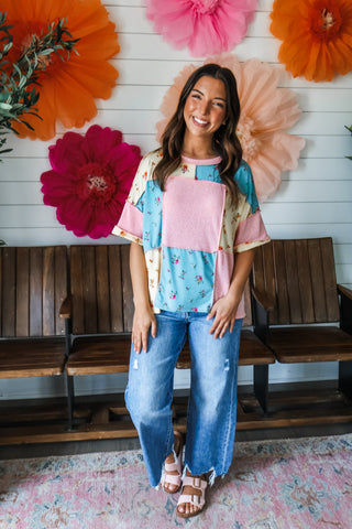 Pretty Flowers Patchwork Top • Peach Mix