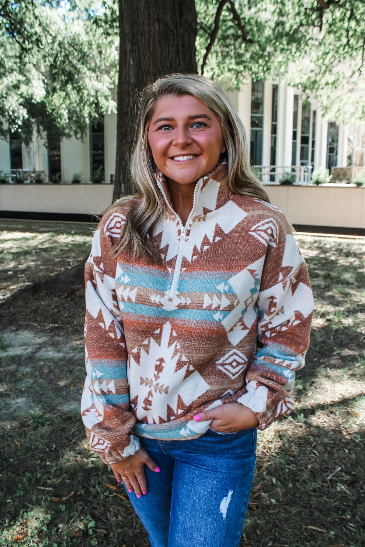 Aubrey Aztec Half Zip Pullover • Cream Mix