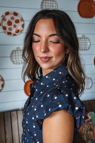 The Piper Dot Denim Top • Navy