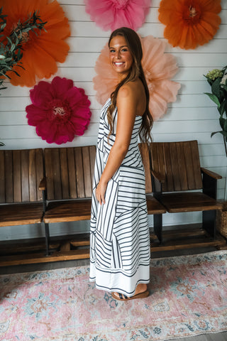 Sunset Boulevard Strapless Midi • White/Black