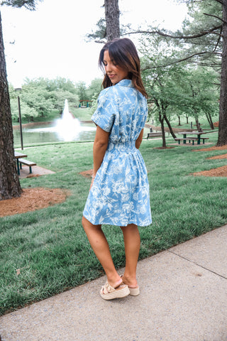 Sundrenched Garden Denim Dress • Soft Blue