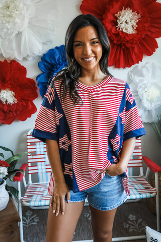 Stars & Stripes Patchwork Top • Red/Navy