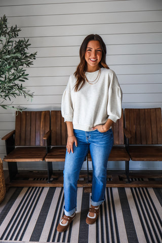 Harper Puff Sleeve Pullover • Heather Cream