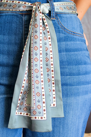 Polished Print Narrow Scarf • Sage Multi