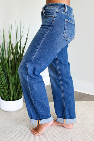 Harper Cuffed Boyfriend Jean • Dark Wash'