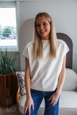 Elegant Ease Argyle Top • Cream