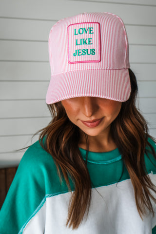 Love Like Jesus Trucker Hat • Pink Pinstripe
