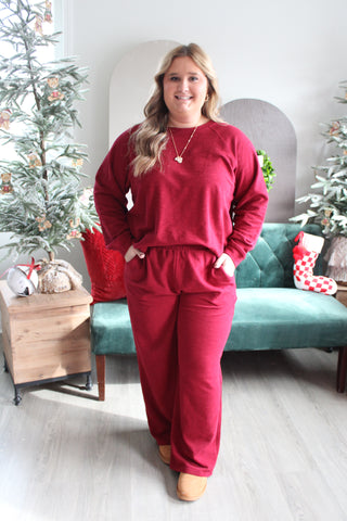 Home For The Holidays Pant Set • Maroon - PLUS