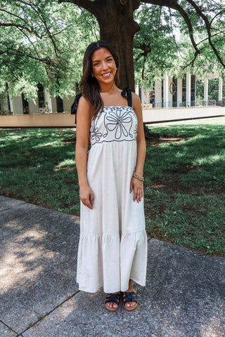 Pretty with a punch • oatmeal midi dress