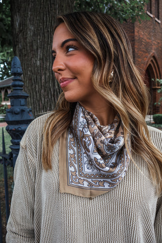 Pretty Petals Silk Scarf • Tan