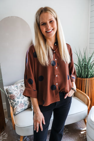 Day To Night Dotted Satin Shirt • Chocolate
