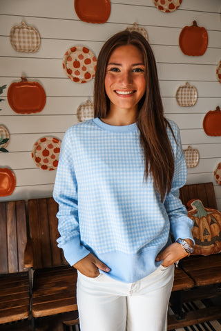 Gingham Game Pullover • Blue