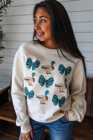 Ducks In A Bow Graphic Sweatshirt • Cream