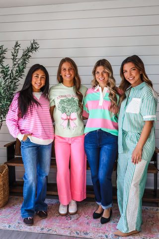 Need It Now Polo Top • Green/Pink