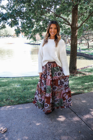 Bountiful Harvest Ruffle Skirt • Brown Floral