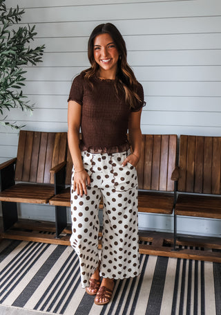 Chic Spot Scallop Pants • Brown Dot