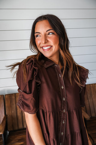 Fall Frills Ruffle Dress • Dark Chocolate