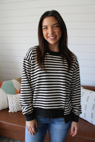 Fall Essential Striped Pullover • Black - FINAL SALE