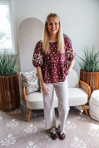 Sedona Sunset Peplum Top • Merlot