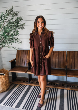 Fall Frills Ruffle Dress • Dark Chocolate