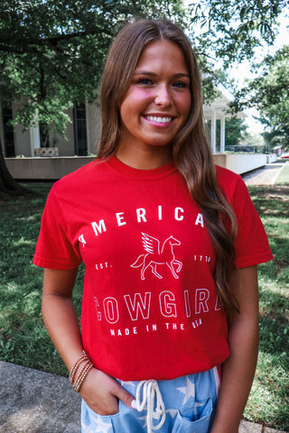 American Cowgirl Graphic Tee • Red