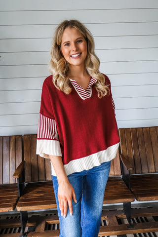 Cider Stripes Polo Knit • Wine