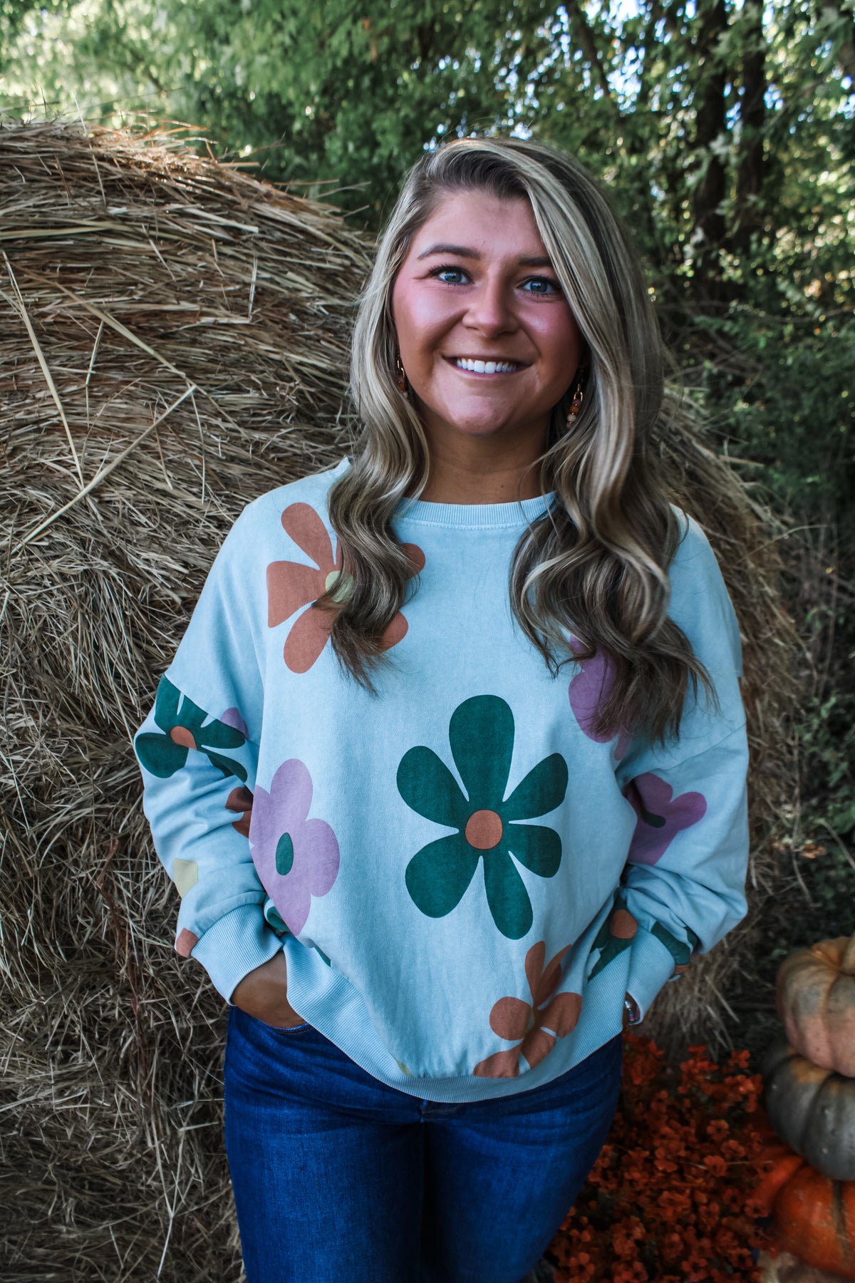 Hello Fall Flower Sweatshirt • Mint