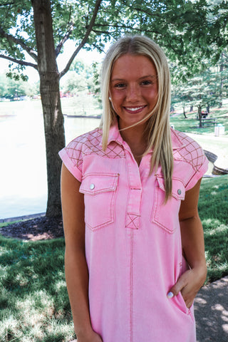 Summer Sale 16 • Pink Denim Pocket Dress