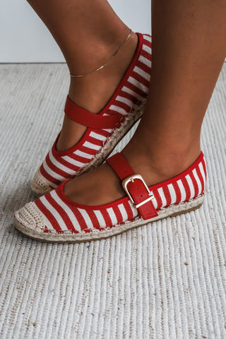 Dirt +Diamonds striped flat- red/cream - FINAL SALE