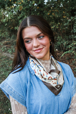 Howdy Cowgirl Silk Scarf • Cream