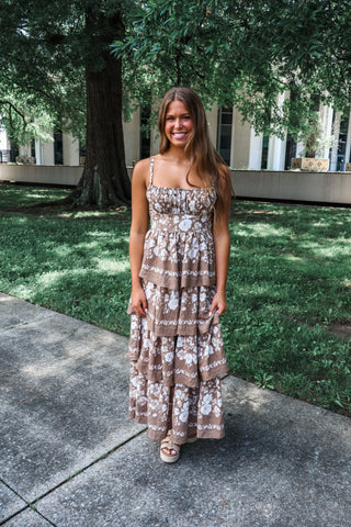 Blooming Romance Ruffle Maxi • Brown Floral