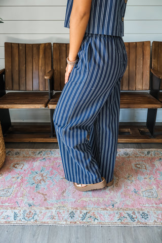Brooklyn Pinstripe Linen Pants • Navy