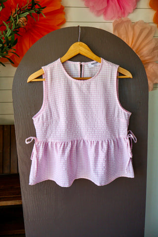 Summer Sale 51 • Pink Gingham Peplum Top - FINAL SALE