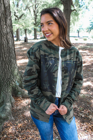 Camo Cutie Kentucky Sweatshirt Cardigan • Olive