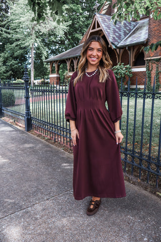Orchard Stroll Pleat Waist Midi • Espresso