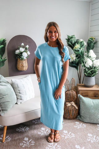 Out Of Pocket T-shirt Dress • Heather Turquoise