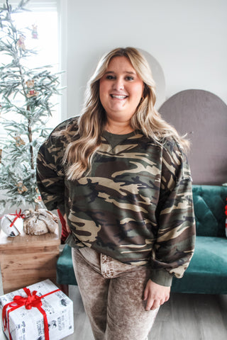 Camo Charm Pullover • Olive - PLUS