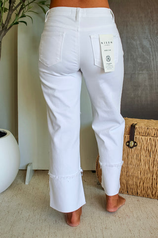 Daisy Cuffed Wide Leg l Tummy Control • White