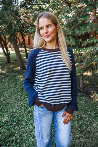 Preppy Classic Colorblock Sweater • Navy Stripe