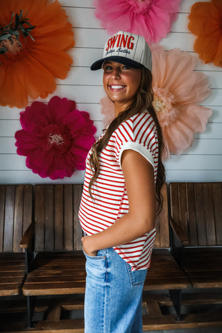 Swing Batter Batter Trucker Hat • Navy Stripe