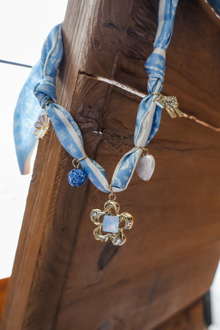 Blue for you • floral scarf necklace