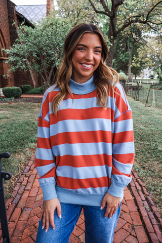 Hadley Striped Mock Pullover • Blue/Rust
