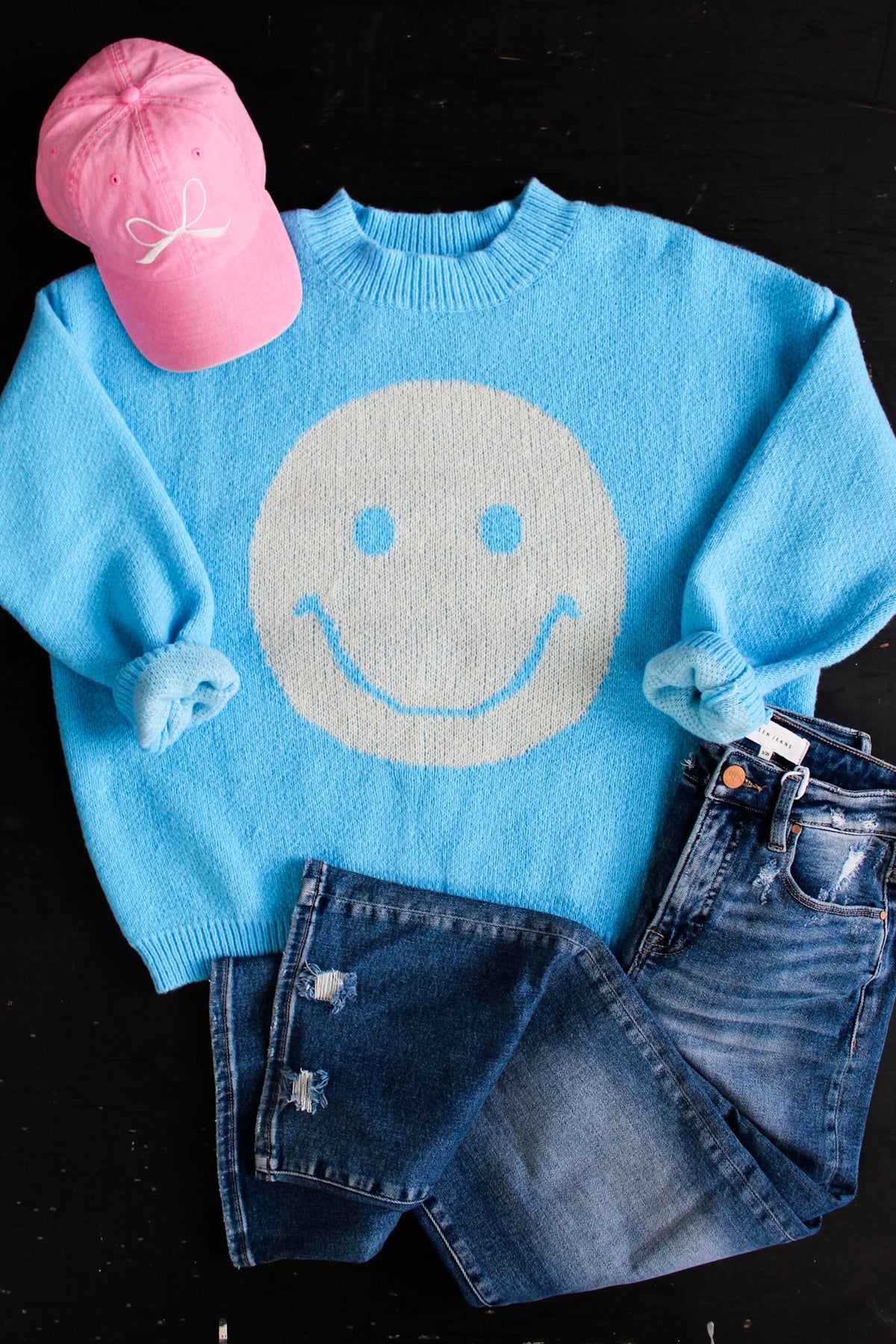 Be Happy Smiley Sweater • Bright Blue