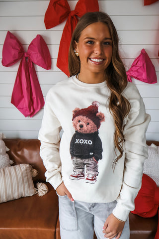 XOXO Teddy Bear Graphic Sweatshirt • Cream