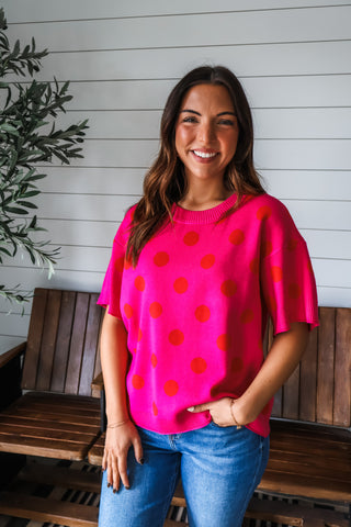 Pattern Play Dotted Sweater • Hot Pink