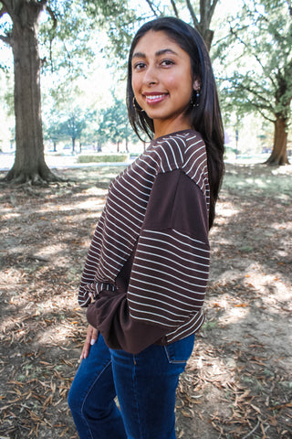 Sideline Stripes Pullover • Espresso - FINAL SALE