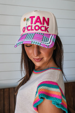 Tan O’Clock Somewhere Trucker Hat • Pink Mix