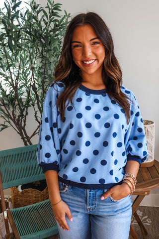 Poppy Polka Dot Pullover • Blue