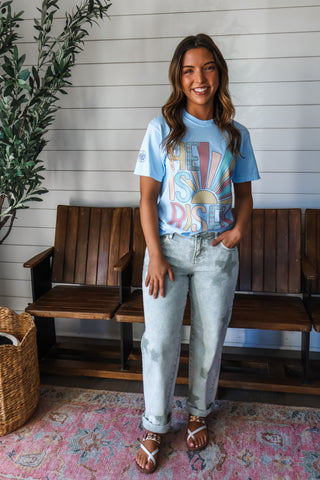 He Is Risen Sunrise Graphic Tee • Light Blue
